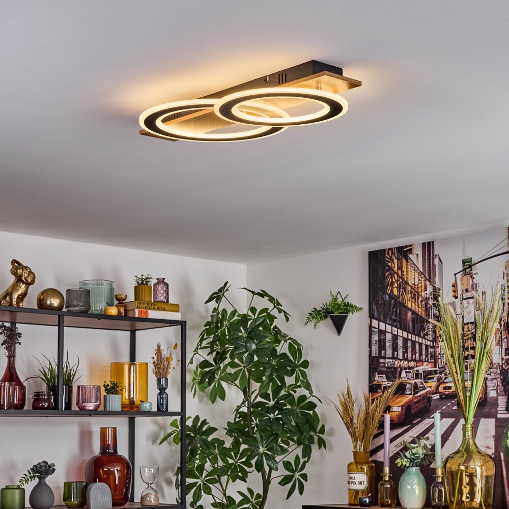 Besperia Plafondlamp LED houtlook, Zwart, 1-licht