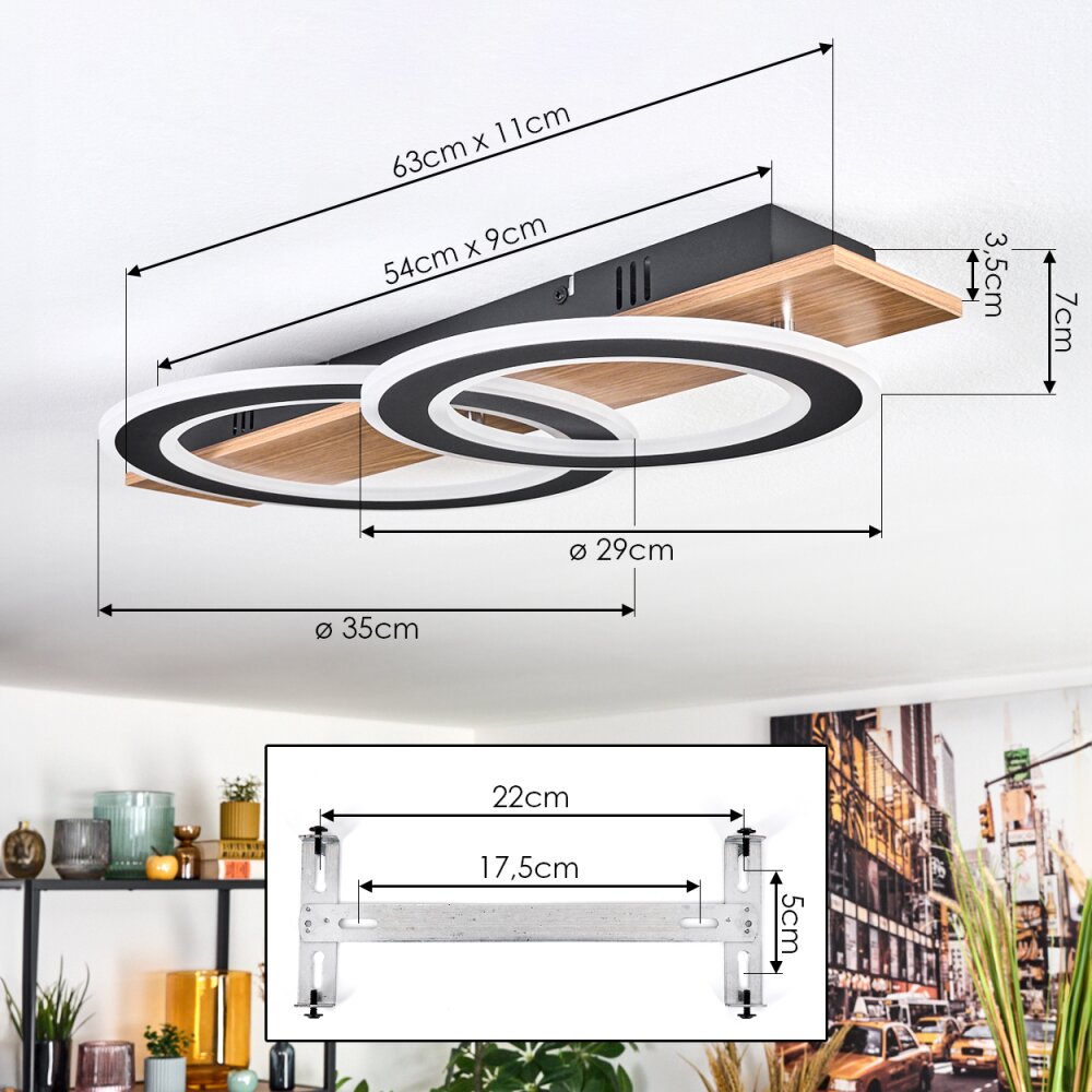 Besperia Plafondlamp LED houtlook, Zwart, 1-licht