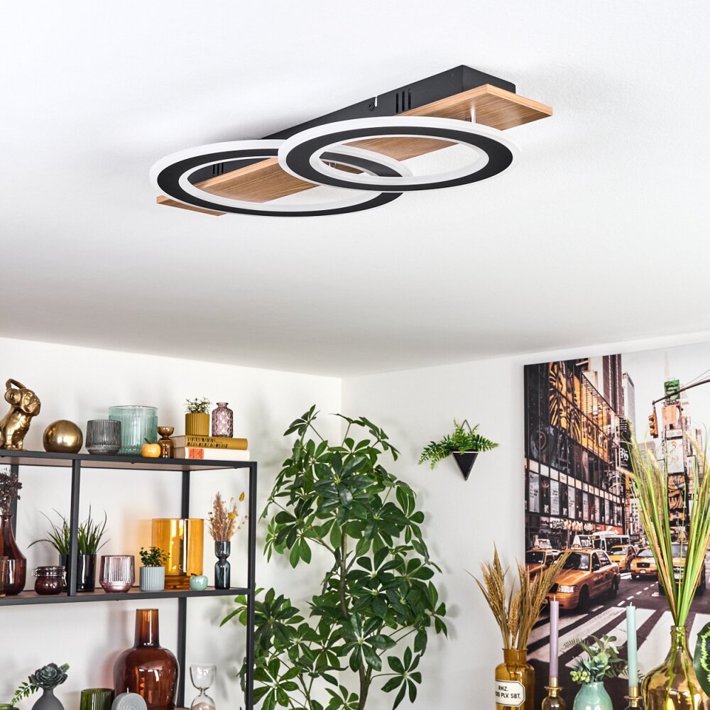 Besperia Plafondlamp LED houtlook, Zwart, 1-licht