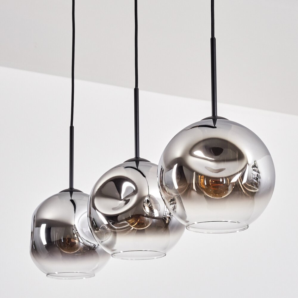 Ripoll Hanglamp, Kogellampje, Hanglamp Chroom, Duidelijk, Rookkleurig, 3-lichts