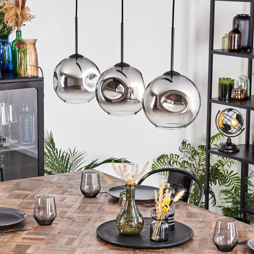 Ripoll Hanglamp, Kogellampje, Hanglamp Chroom, Duidelijk, Rookkleurig, 3-lichts
