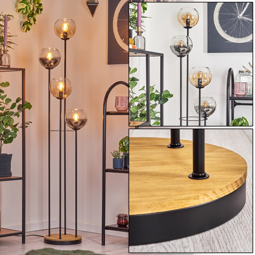 Koyoto Staande lamp 30 cm Hout donker, Zwart, 4-lichts main product photo