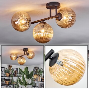 Chehalis Plafondlamp, Kogellampje Amber, 3-lichts
