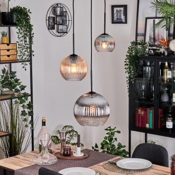 Koyoto Hanglamp, Kogellampje, Hanglamp Amber, Duidelijk, Rookkleurig, 3-lichts Koyoto Hanglamp, Kogellampje, Hanglamp Amber, Duidelijk, Rookkleurig, 3-lichts