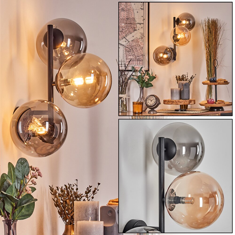 Chehalis Kogellampje, Wandlamp Amber, Rookkleurig, 3-lichts main product photo