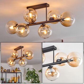 Gastor Plafondlamp, Kogellampje Amber, Duidelijk, 6-lichts Gastor Plafondlamp, Kogellampje Amber, Duidelijk, 6-lichts