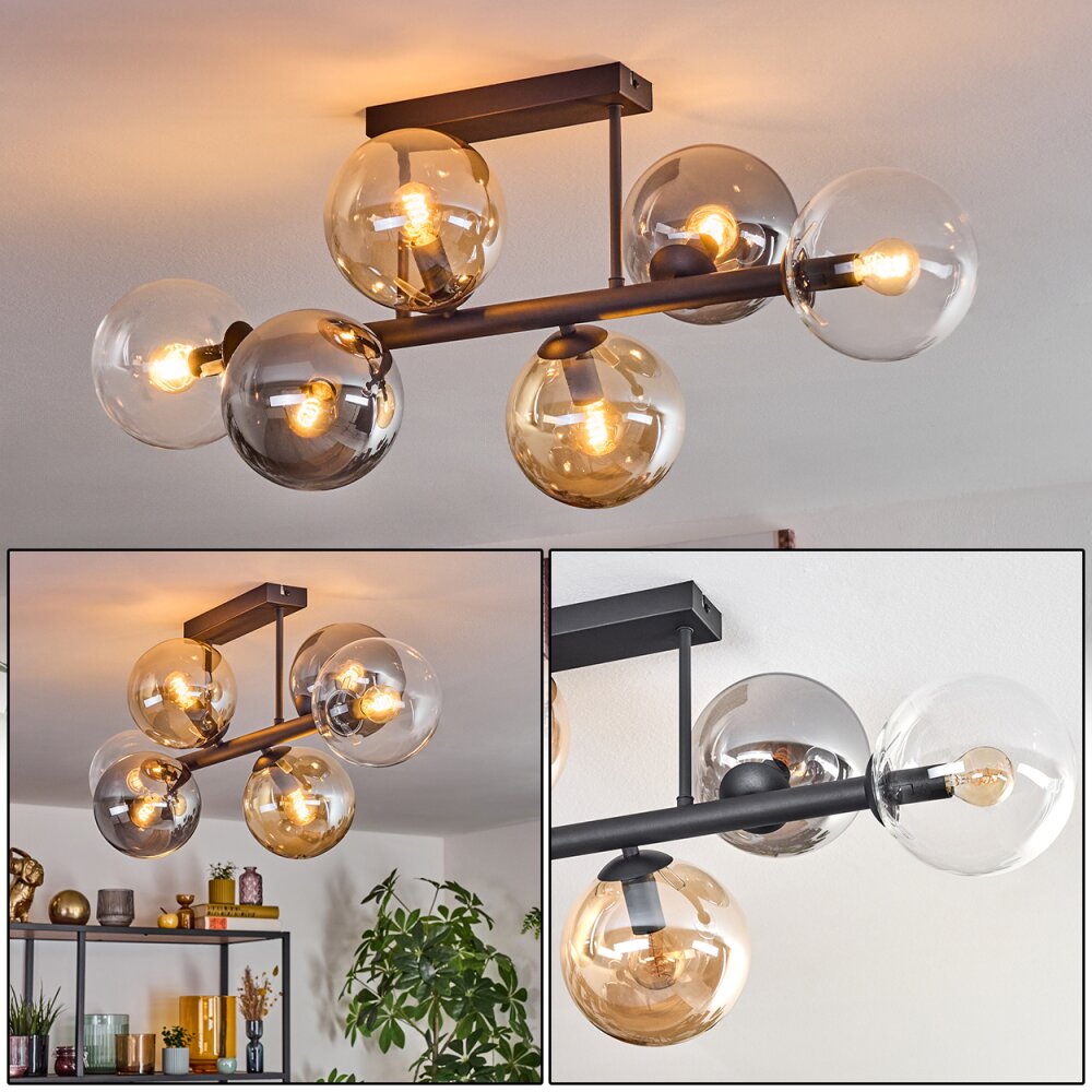 Gastor Plafondlamp, Kogellampje Amber, Duidelijk, Rookkleurig, 6-lichts main product photo