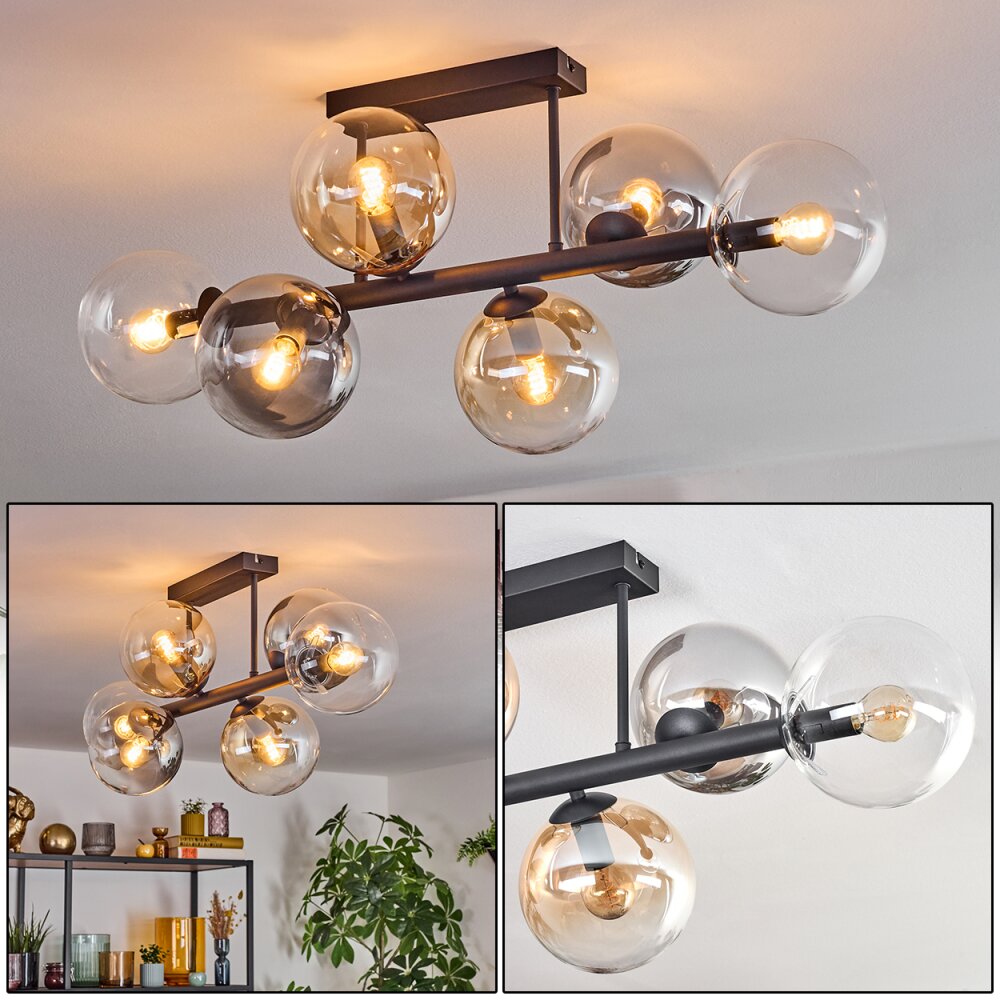 Gastor Plafondlamp, Kogellampje Amber, Duidelijk, Rookkleurig, 6-lichts main product photo