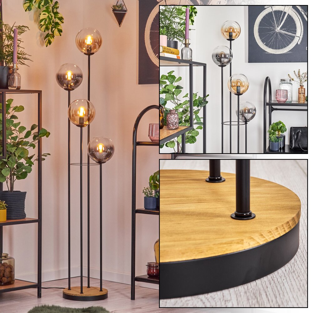 Gastor Staande lamp 30 cm Hout donker, Zwart, 4-lichts main product photo