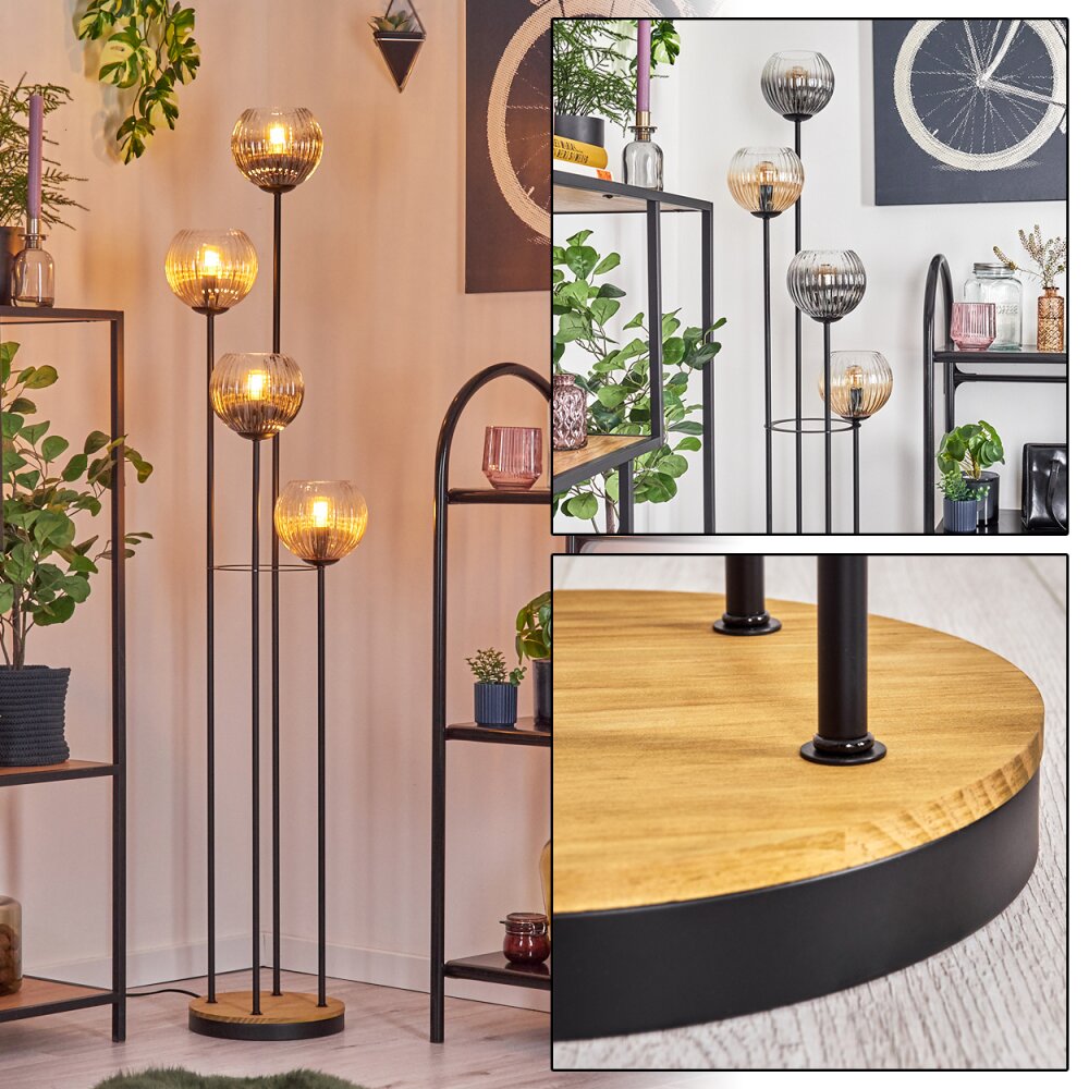 Koyoto Staande lamp 30 cm Hout donker, Zwart, 4-lichts main product photo