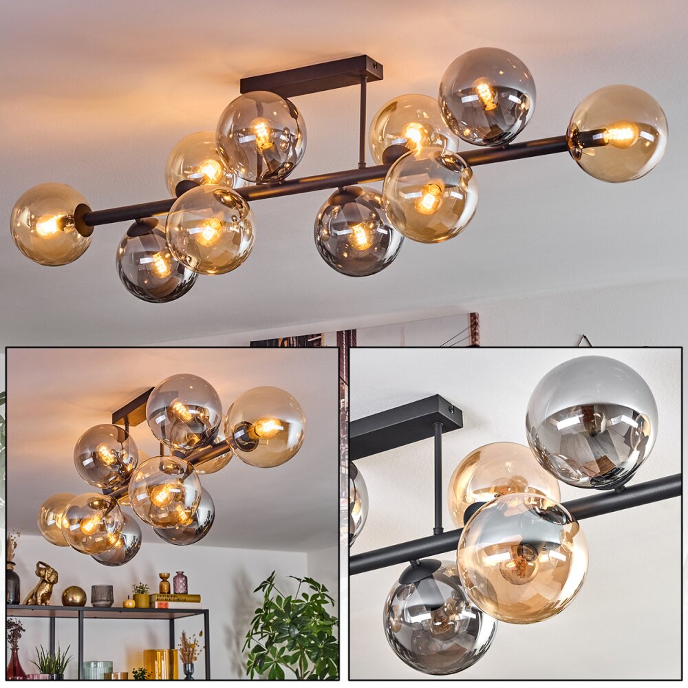 Gastor Plafondlamp, Kogellampje Amber, Rookkleurig, 10-lichts main product photo