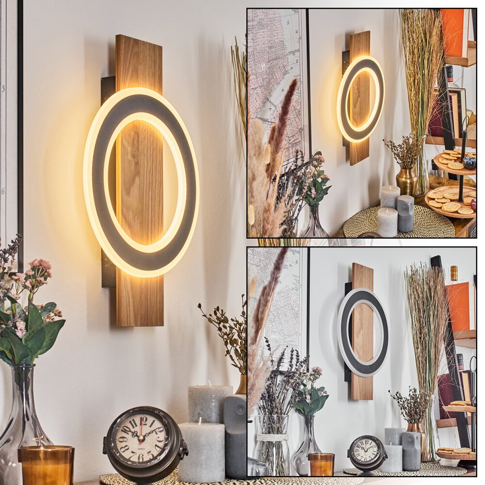 Besperia Wandlamp LED houtlook, Zwart, 1-licht main product photo