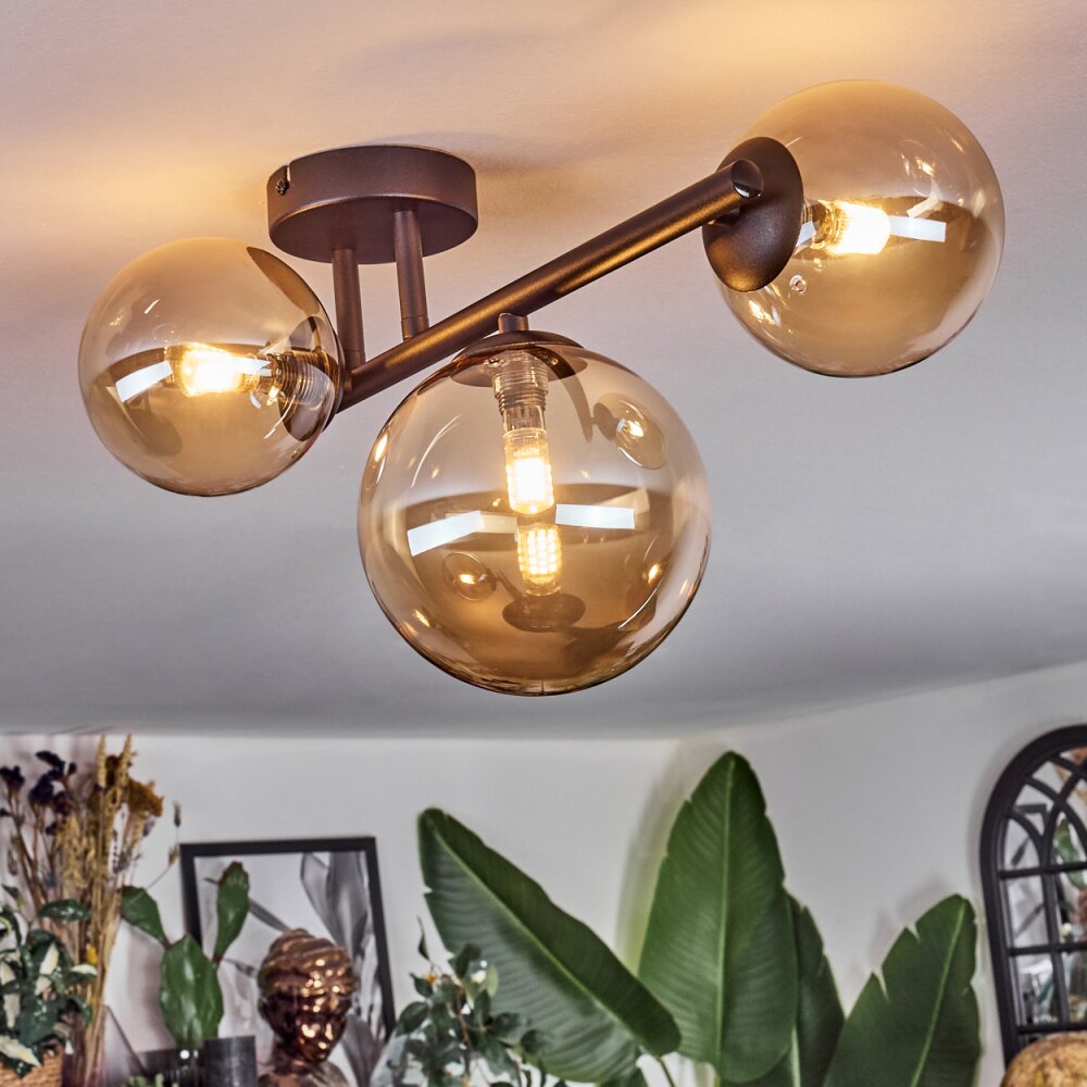 Chehalis Plafondlamp, Kogellampje Amber, 3-lichts