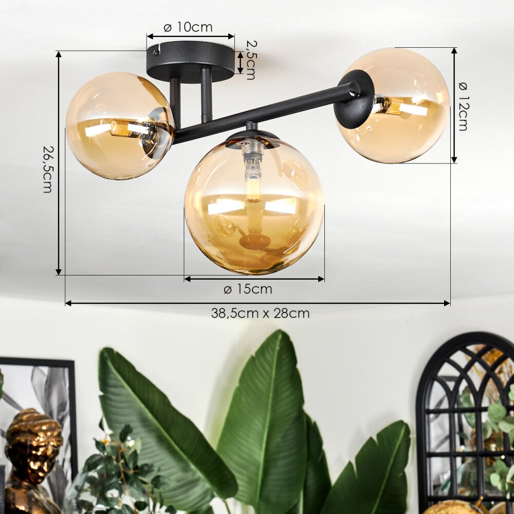 Chehalis Plafondlamp, Kogellampje Amber, 3-lichts