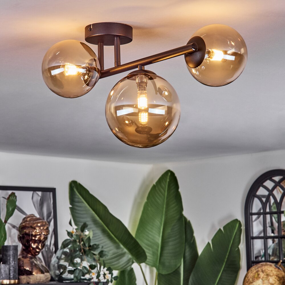 Chehalis Plafondlamp, Kogellampje Amber, 3-lichts
