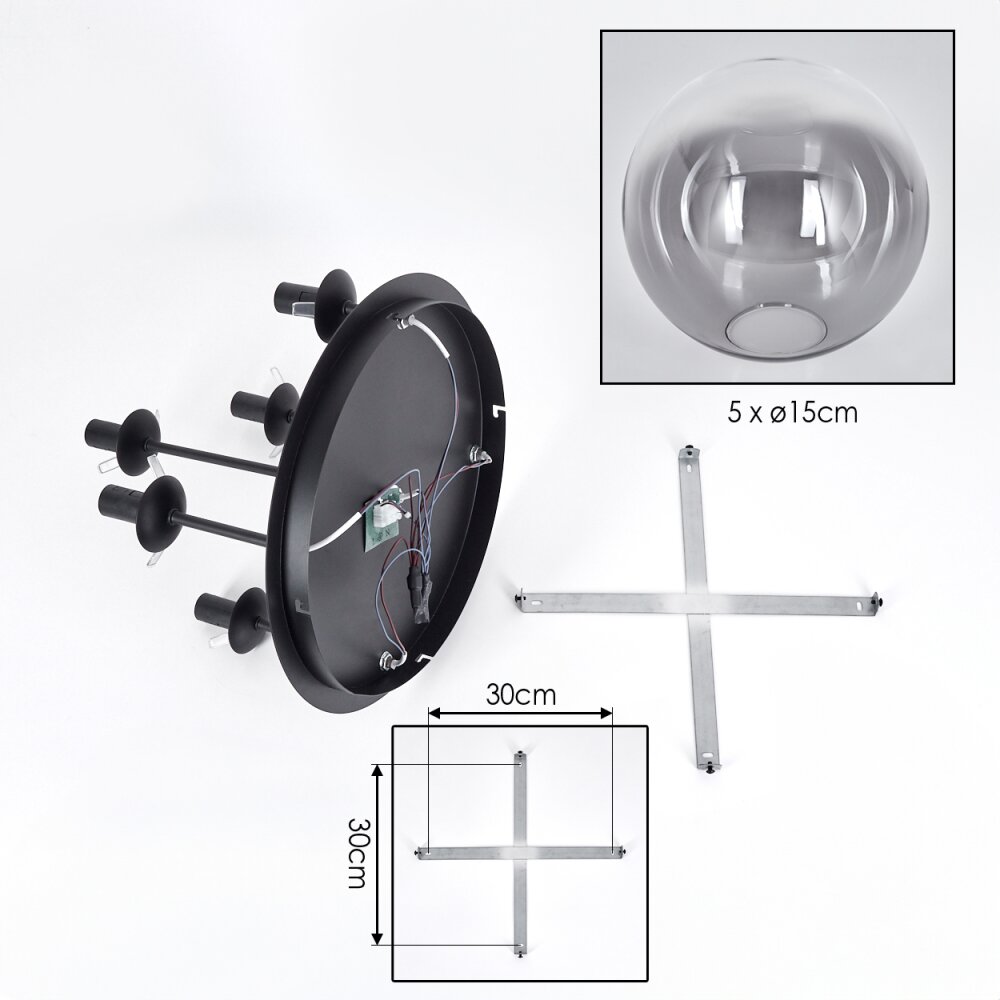 Gastor Plafondlamp, Kogellampje 45 cm Duidelijk, Rookkleurig, 5-lichts