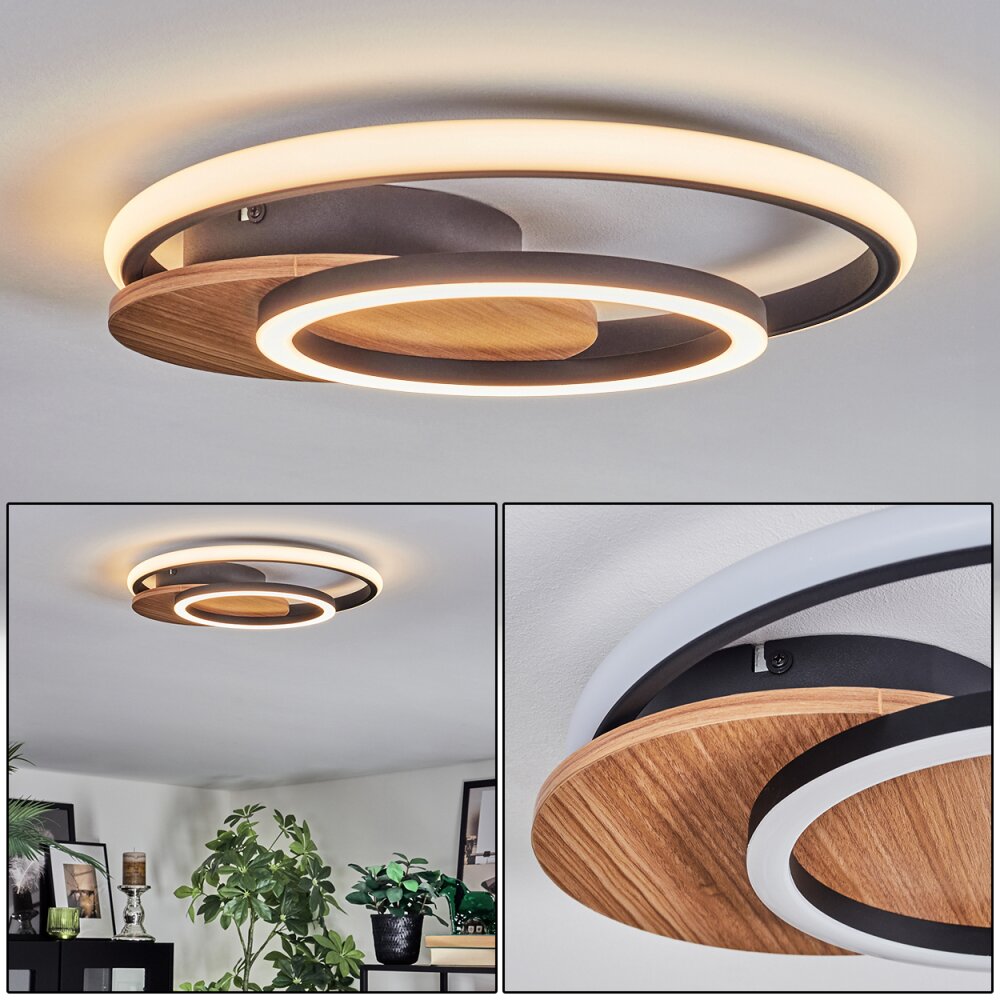 Rapoila Plafondlamp LED houtlook, Zwart, 1-licht main product photo