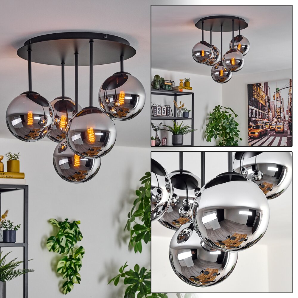 Gastor Plafondlamp, Kogellampje 45 cm Chroom, Rookkleurig, 5-lichts main product photo