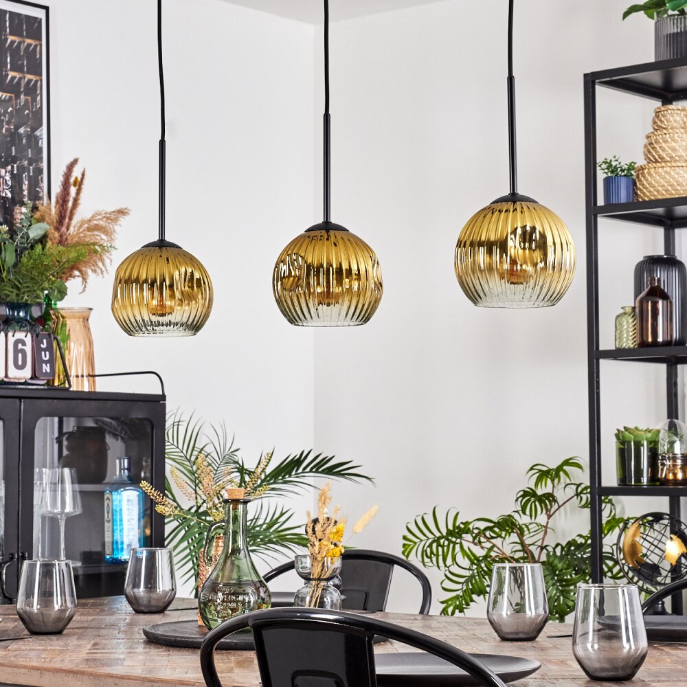 Koyoto Hanglamp, Kogellampje, Hanglamp Goud, Duidelijk, 3-lichts