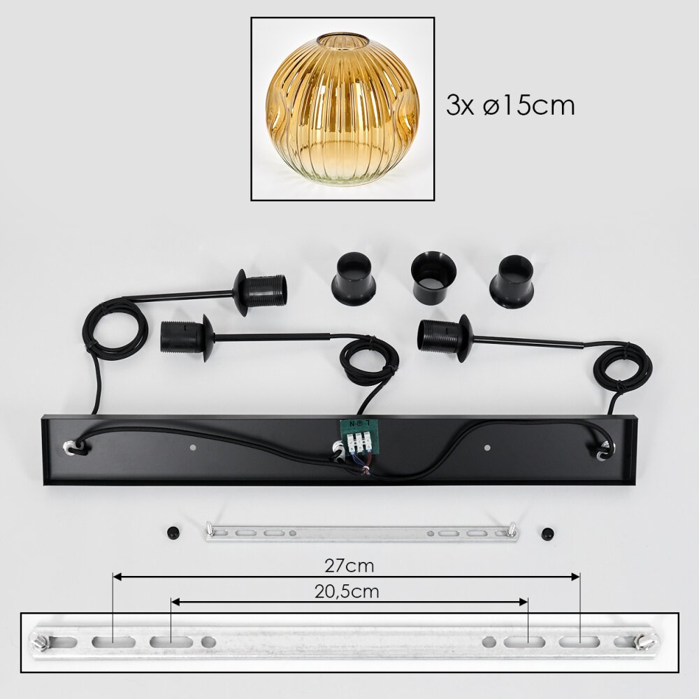 Koyoto Hanglamp, Kogellampje, Hanglamp Goud, Duidelijk, 3-lichts