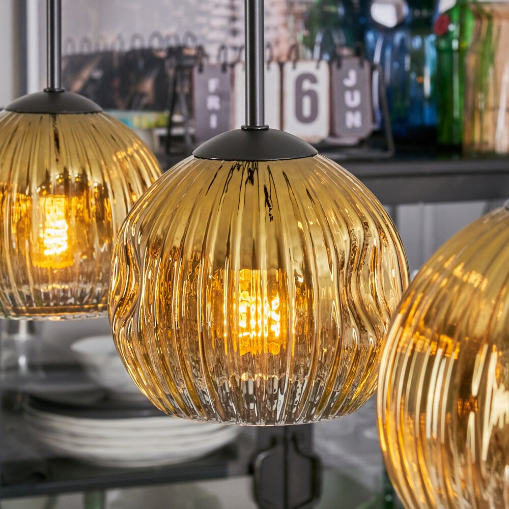 Koyoto Hanglamp, Kogellampje, Hanglamp Goud, Duidelijk, 3-lichts