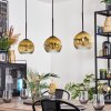 Koyoto Hanglamp, Kogellampje, Hanglamp Goud, Duidelijk, 3-lichts