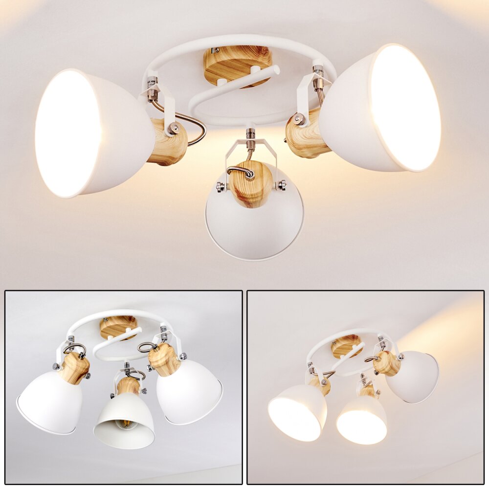 Banjul Plafondlamp Hout licht, Wit, 3-lichts main product photo