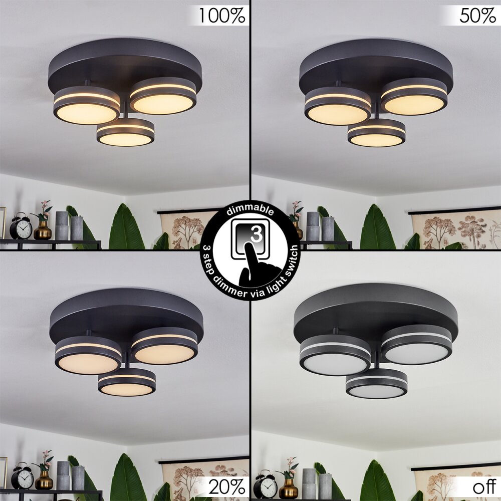 Huallilemu Plafondlamp LED Zwart, 3-lichts