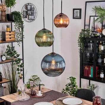 Koyoto Hanglamp, Kogellampje, Hanglamp, Cluster hanglamp Blauw, Groen, Koperkleurig, 3-lichts Koyoto Hanglamp, Kogellampje, Hanglamp, Cluster hanglamp Blauw, Groen, Koperkleurig, 3-lichts