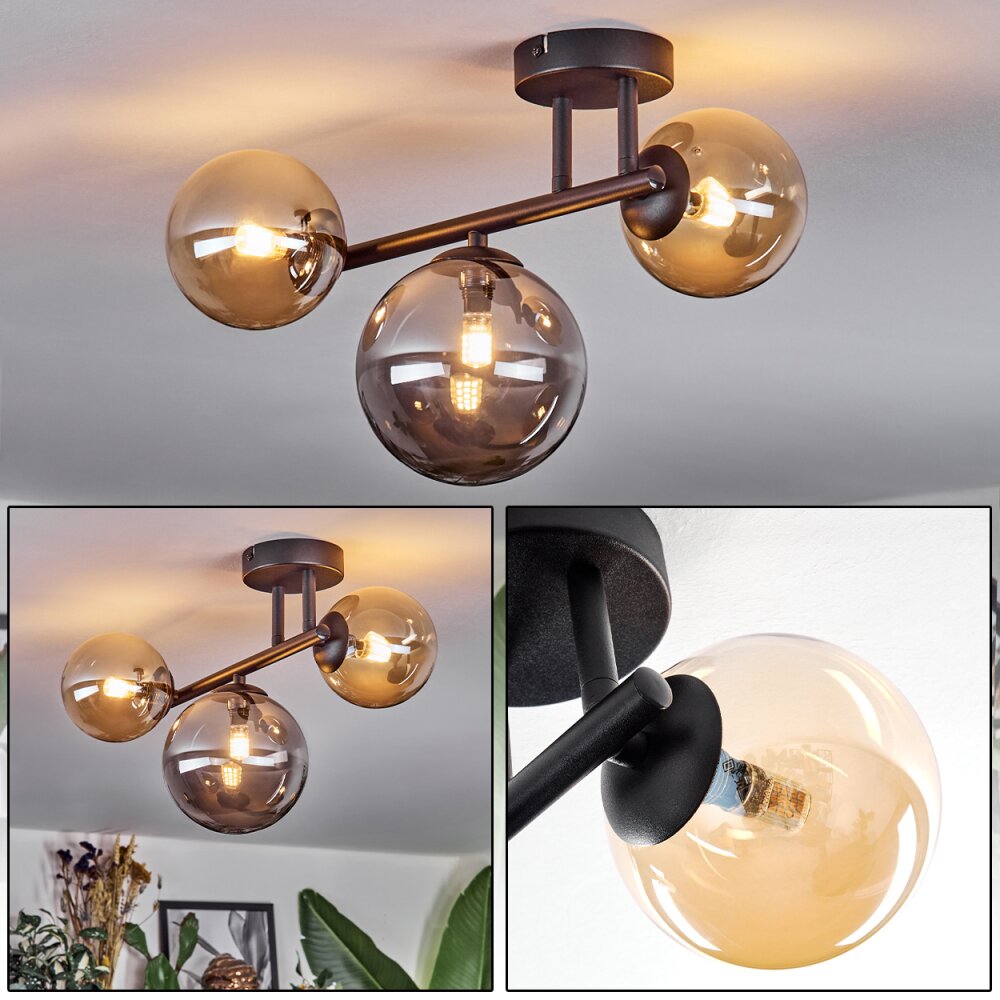 Chehalis Plafondlamp, Kogellampje Amber, Rookkleurig, 3-lichts main product photo