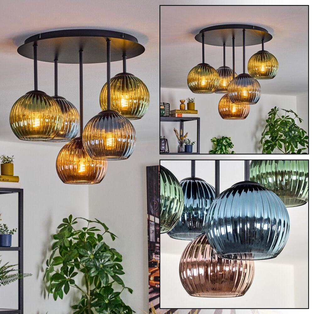 Koyoto Plafondlamp, Kogellampje 45 cm Blauw, Groen, Koperkleurig, 5-lichts main product photo