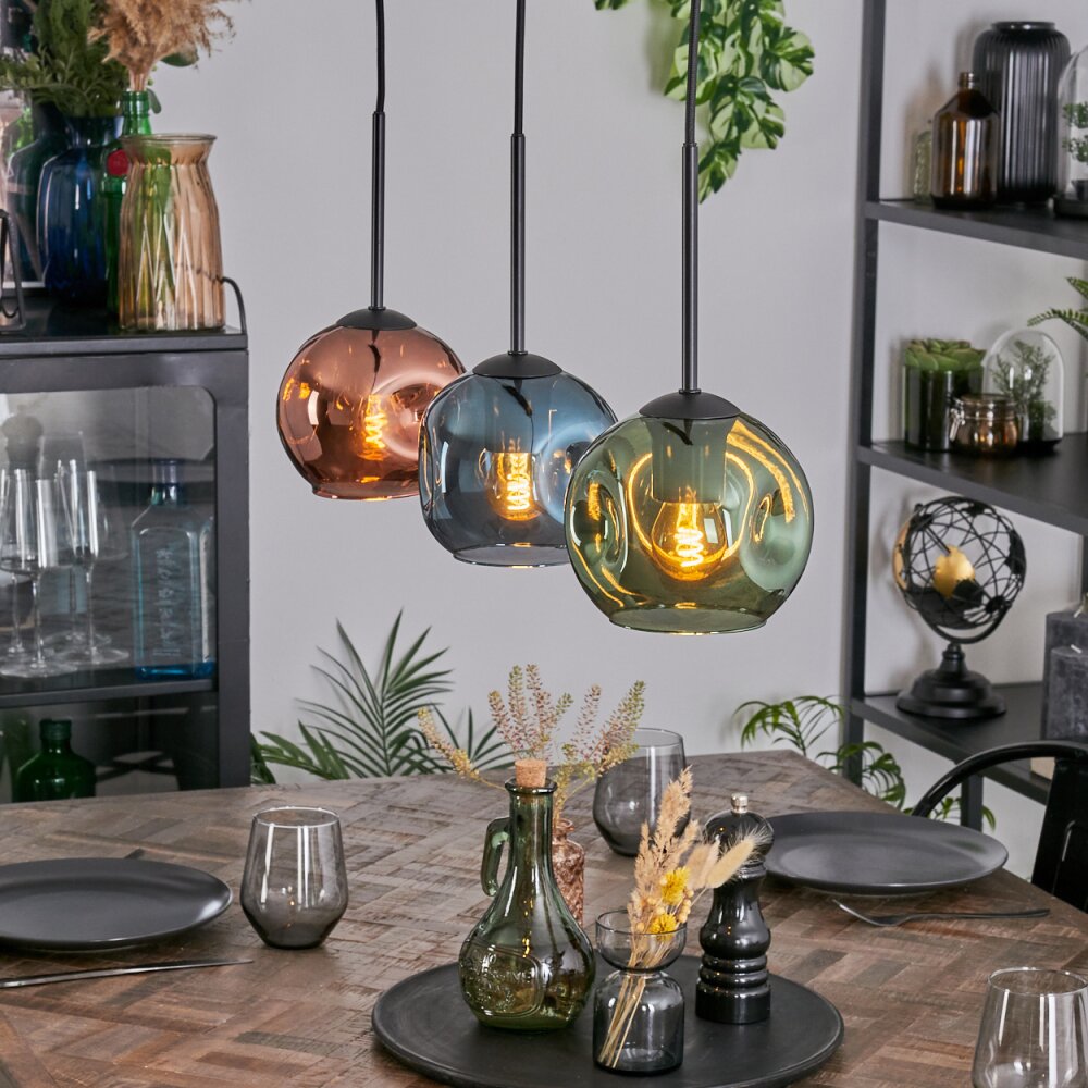 Ripoll Hanglamp, Kogellampje, Hanglamp Blauw, Groen, Koperkleurig, 3-lichts main product photo