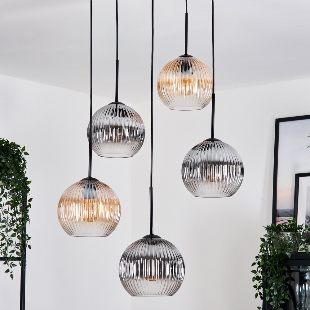Koyoto Hanglamp, Kogellampje, Cluster hanglamp Amber, Duidelijk, Rookkleurig, 5-lichts