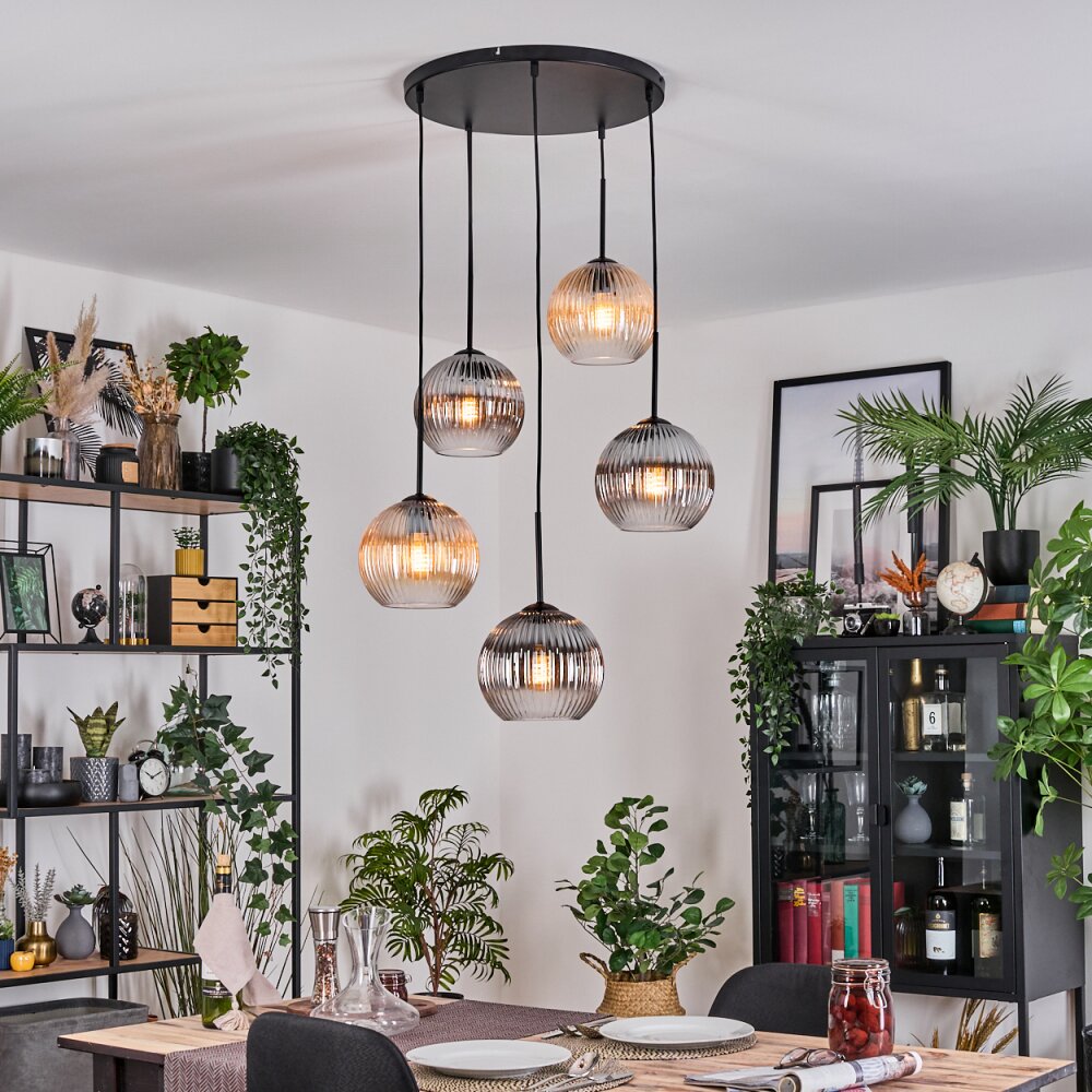 Koyoto Hanglamp, Kogellampje, Cluster hanglamp Amber, Duidelijk, Rookkleurig, 5-lichts