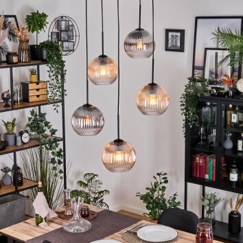 Koyoto Hanglamp, Kogellampje, Cluster hanglamp Amber, Duidelijk, Rookkleurig, 5-lichts