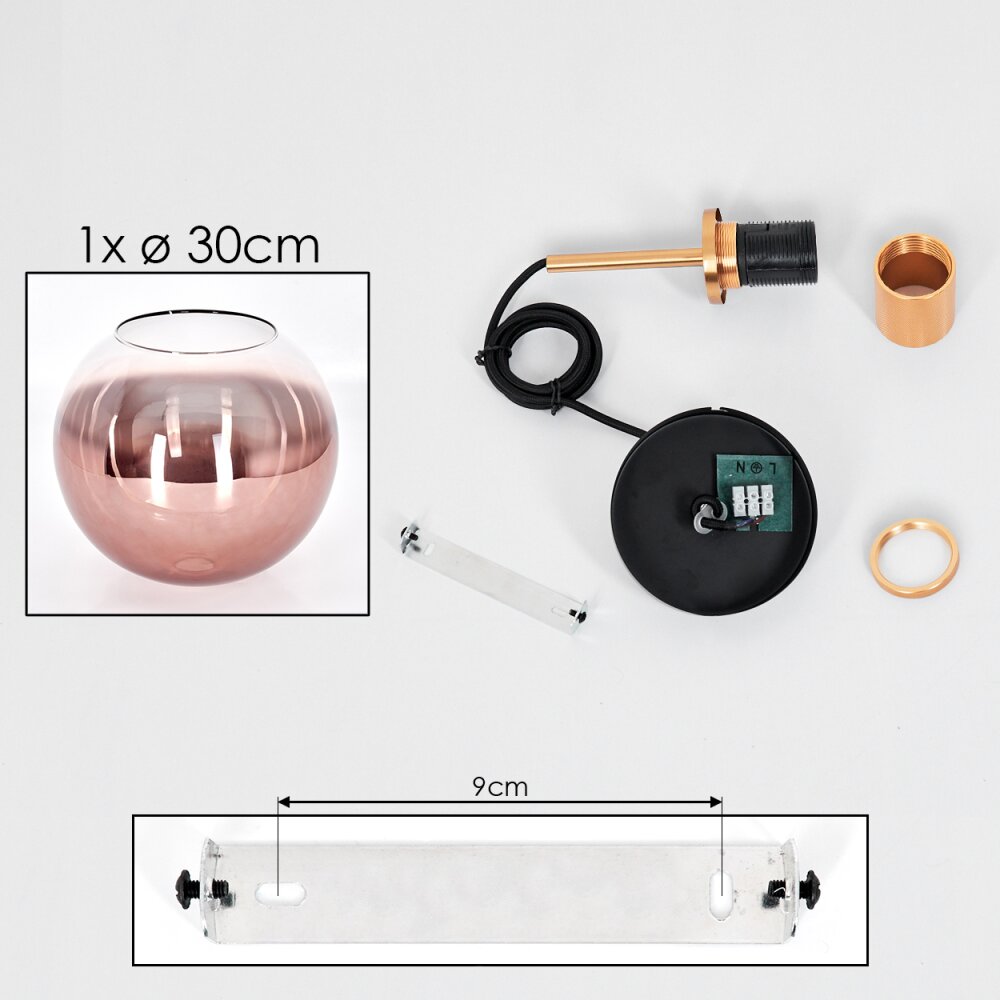 Koyoto Hanglamp, Kogellampje, Hanglamp Goud, Zwart, 1-licht
