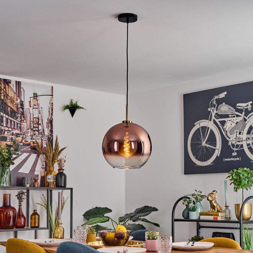Koyoto Hanglamp, Kogellampje, Hanglamp Goud, Zwart, 1-licht