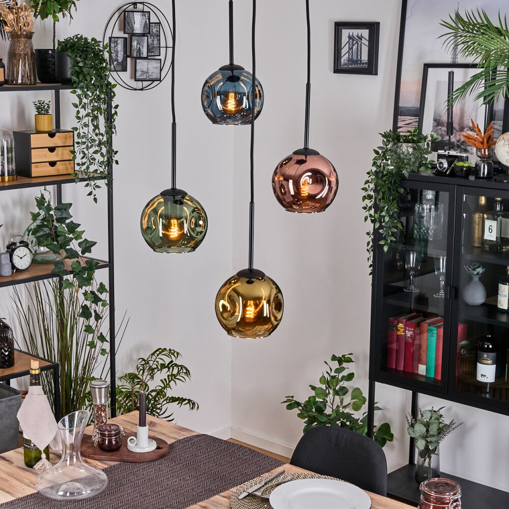 Ripoll Hanglamp, Kogellampje, Cluster hanglamp Blauw, Goud, Groen, Koperkleurig, 4-lichts main product photo