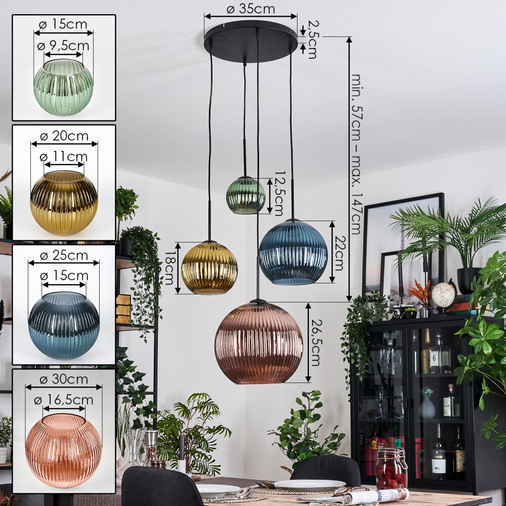 Koyoto Hanglamp, Kogellampje, Cluster hanglamp 35 cm Amber, Goud, Koperkleurig, Rookkleurig, 4-lichts