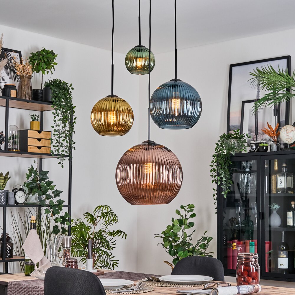 Koyoto Hanglamp, Kogellampje, Cluster hanglamp 35 cm Amber, Goud, Koperkleurig, Rookkleurig, 4-lichts