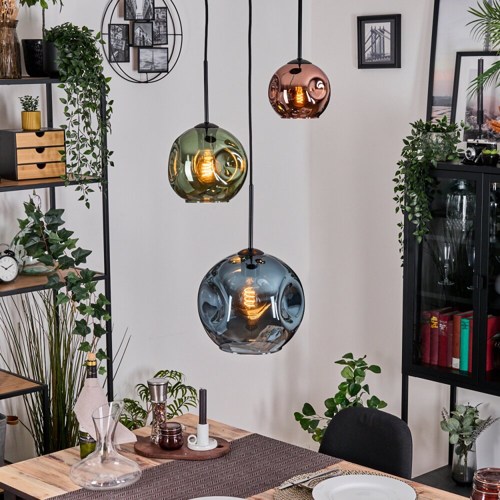 Ripoll Hanglamp, Kogellampje, Cluster hanglamp Blauw, Groen, Koperkleurig, 3-lichts main product photo