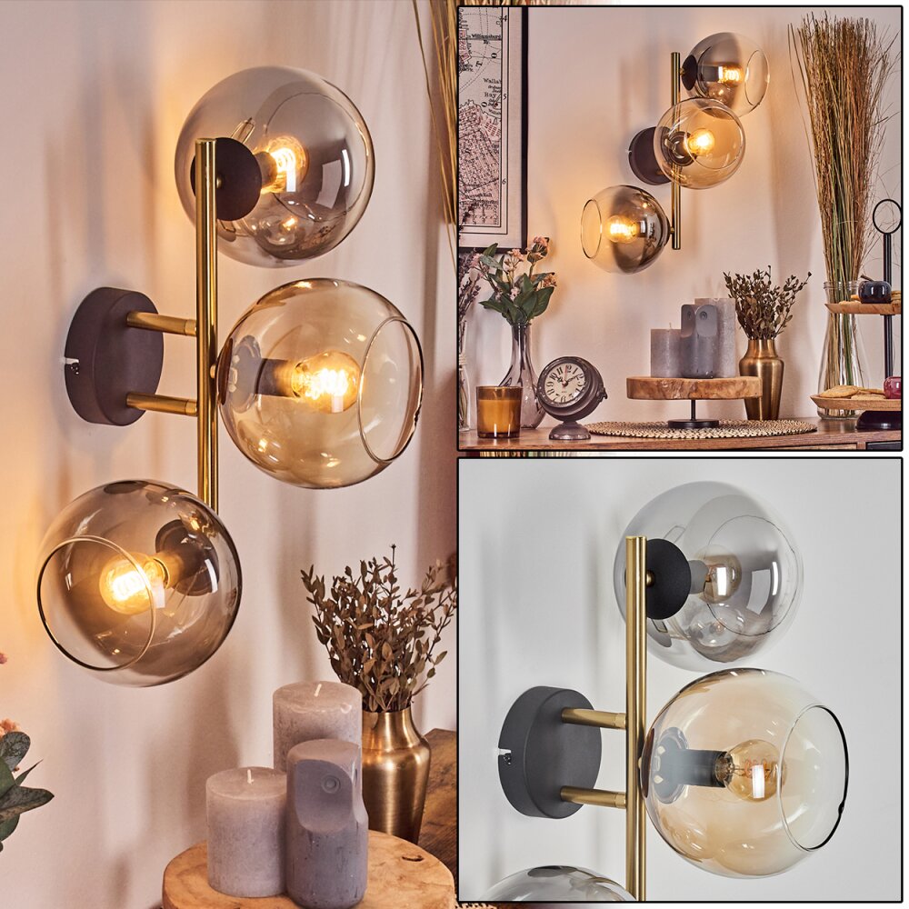 Gastor Kogellampje, Wandlamp Goud, Zwart, 3-lichts main product photo