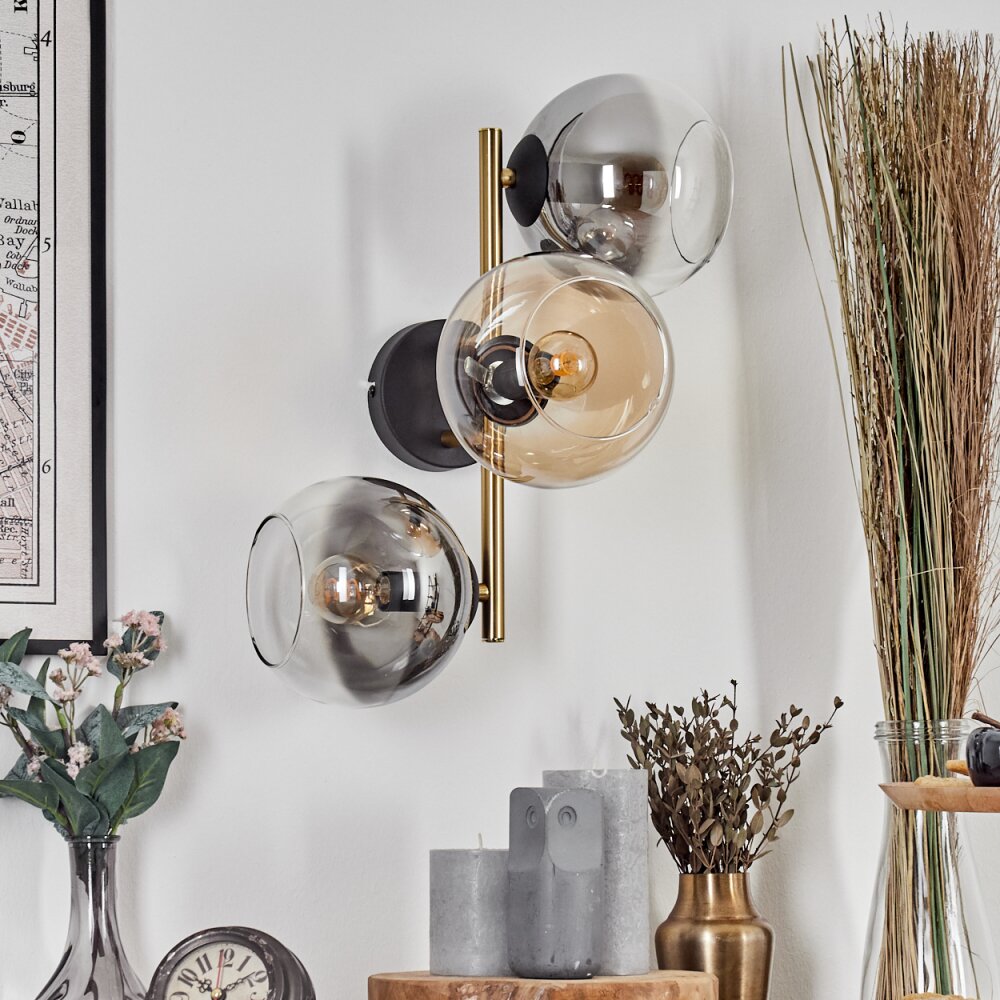 Gastor Kogellampje, Wandlamp Goud, Zwart, 3-lichts