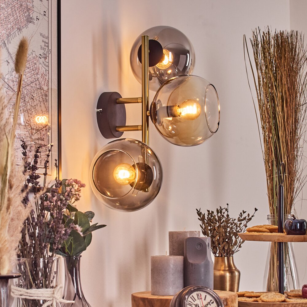Gastor Kogellampje, Wandlamp Goud, Zwart, 3-lichts