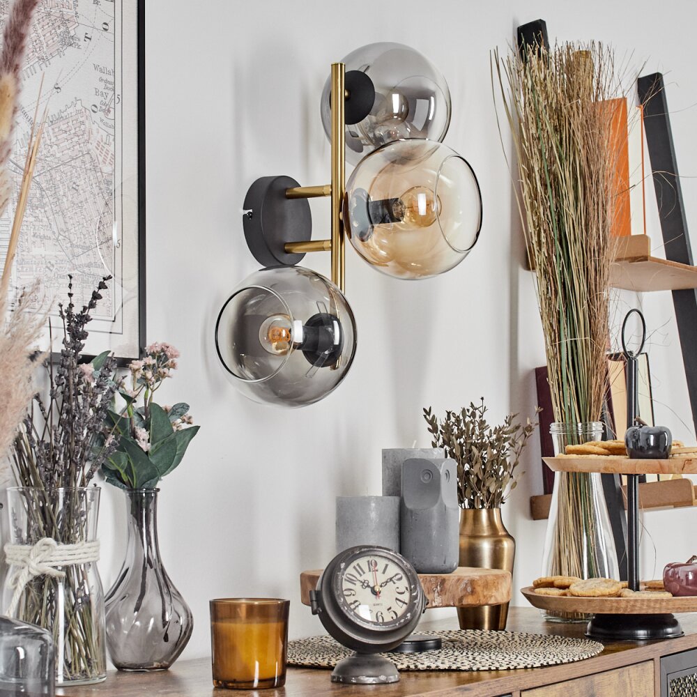 Gastor Kogellampje, Wandlamp Goud, Zwart, 3-lichts