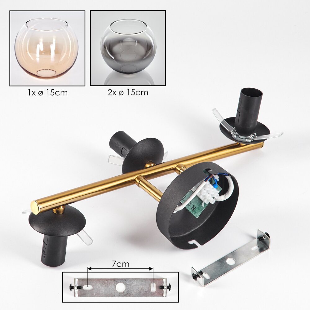 Gastor Kogellampje, Wandlamp Goud, Zwart, 3-lichts