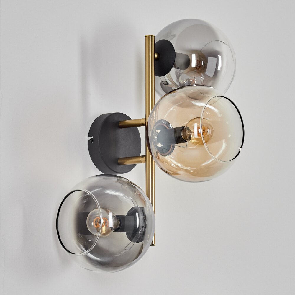 Gastor Kogellampje, Wandlamp Goud, Zwart, 3-lichts