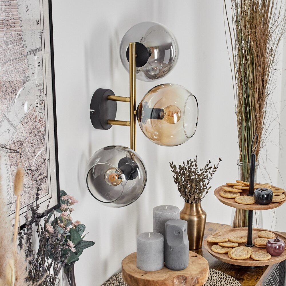 Gastor Kogellampje, Wandlamp Goud, Zwart, 3-lichts