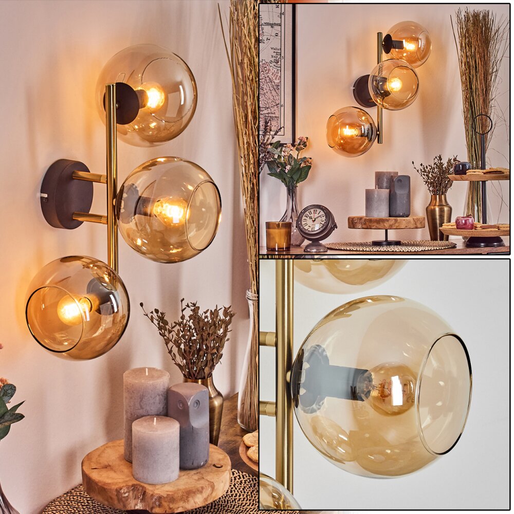 Koyoto Kogellampje, Wandlamp Goud, Zwart, 3-lichts main product photo