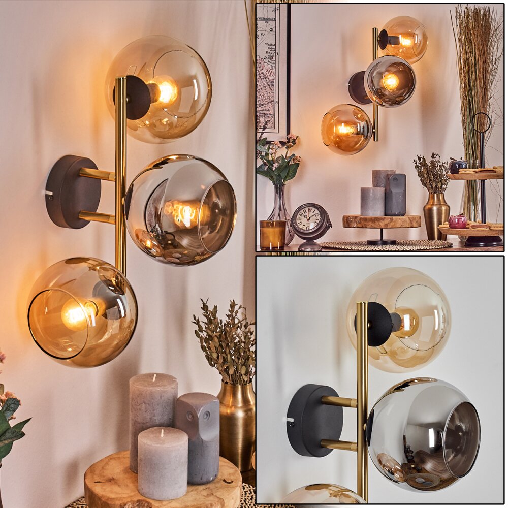 Koyoto Kogellampje, Wandlamp Goud, Zwart, 3-lichts main product photo